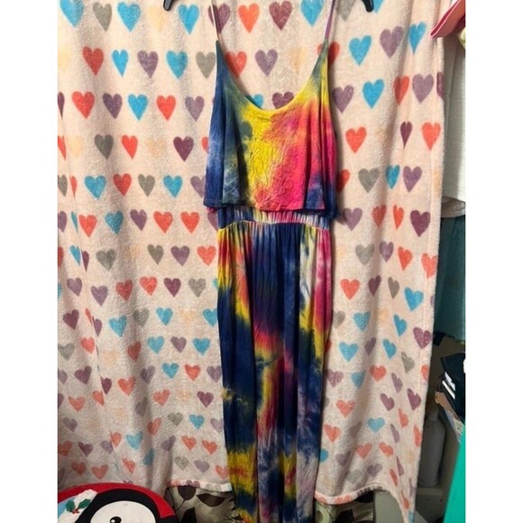 Rainbow Tie Dye Maxi Sleeveless Dress Large - Picture 1 of 6